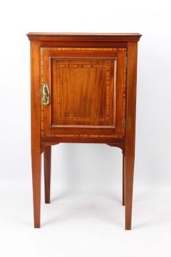 SMALL EDWARDIAN INLAID MAHOGANY BEDSIDE CABINET
