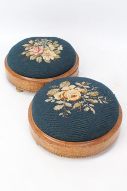 PAIR EARLY VICTORIAN TUNBRIDGE WARE NEEDLEPOINT FOOT STOOLS