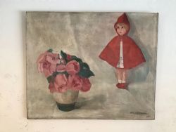 A NAIVE SURREAL FLEMISH OIL PAINTING DATED 1928