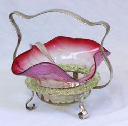 ANTIQUE CRANBERRY VASELINE GLASS PRESERVE DISH