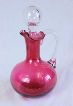 ANTIQUE CRANBERRY GLASS OIL VINEGAR DECANTER BOTTLE