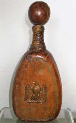 ANTIQUE SPANISH LEATHER COVERED GREEN GLASS FLASK