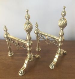 QUALITY VICTORIAN PAIR BRASS FIRE DOGS C1870