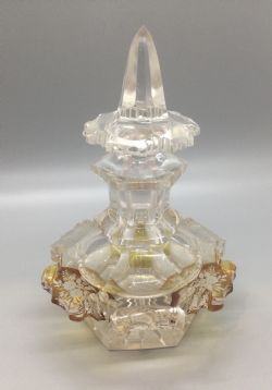 VICTORIAN CUT LEAD CRYSTAL GLASS ENGRAVED SCENT PERFUME BOTTLE C1880