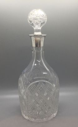 VINTAGE SILVER MOUNTED CUT LEAD CRYSTAL DECANTER BIRMINGHAM 1961