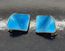 VINTAGE NORWEGIAN SILVER GILT ENAMEL EARRINGS C1960