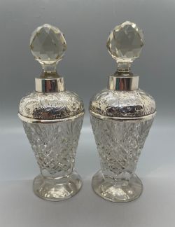 GEORGE V PAIR SILVER MOUNTED SCENT BOTTLES LONDON 1912