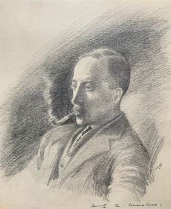 SUPERB ORIGINAL 19THC ENGLISH SCHOOL PENCIL PORTRAIT PAINTING OF A SMOKING GENT