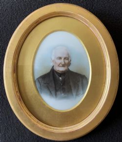 MINIATURE ANTIQUE PORTRAIT PAINTING C 1840 WATERCOLOUR ON GLASS SIGNED ORIGINAL