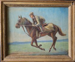 RACEHORSE JOCKEY ANTIQUE OIL PAINTING STUDY BY ERNEST PAYNE 1903 1994