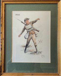 MILITARY PORTRAIT PAINTING 1 OF 4 WATERCOLOUR WASH 1918 BRITISH SOLDIER