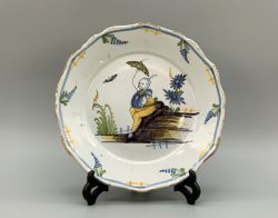 FRENCH DELFT CHINOISERIE CHARGER DISH 18THCENTURY FAIENCE MANGANOSE YELLOW