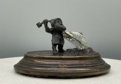 C1900 SMALL AUSTRIAN VIENNA BRONZE DWARF MINER WITH GIANT CRYSTAL DIAMOND