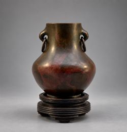 FINE SMALL CHINESE ARCHAISTIC BRONZE HU VASE QING DYNASTY C19TH CENTURY