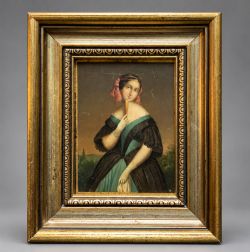 BEAUTIFUL VINTAGE MINIATURE OIL PORTRAIT PAINTING OF AN ELEGANT VICTORIAN LADY