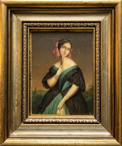 BEAUTIFUL VINTAGE MINIATURE OIL PORTRAIT PAINTING OF AN ELEGANT VICTORIAN LADY