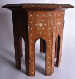 MOTHER OF PEARL INLAID OCTAGONAL TOP FOLDING DAMASCUS TABLE
