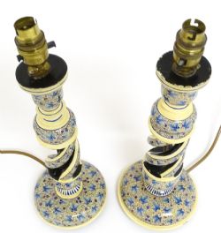 PAIR OF KASHMIRI HANDPAINTED TABLE LAMPS EARLY 20TH C