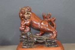 JAPANESE CARVED WOOD TIGER STATUEC1890