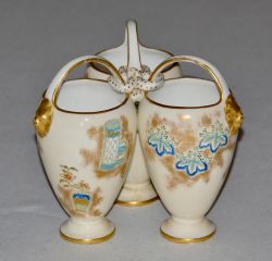 VICTORIAN ROYAL WORCESTER PORCELAIN TRIPLE VASE 187691
