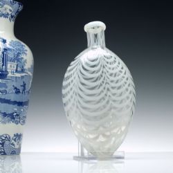 VICTORIAN NAILSEA GLASS FLASK WITH RARE OPALESCENT RIM C1830