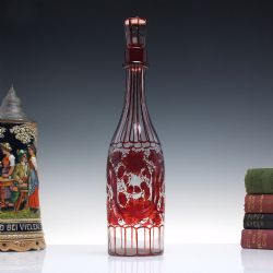 ANTIQUE 19TH CENTURY HAND PAINTED GLASS DECANTER OR SERVING BOTTLE C1860