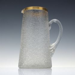 TALL 19THCENTURY OVERSHOT GLASS WATER JUG PITCHER WITH GILDED RIM C1880