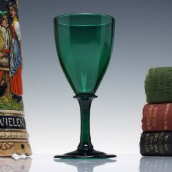 RARE 19TH CENTURY VICTORIAN EMERALD GREEN WINE GLASS C1850