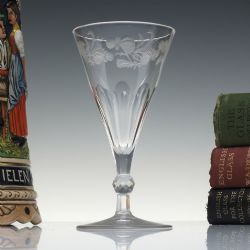 19TH CENTURY VICTORIAN ENGRAVED FACET CUT WINE GLASSES C1850
