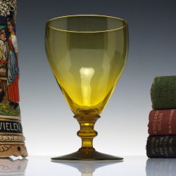 LARGE ANTIQUE VASELINE GLASS WINE GOBLET C1920