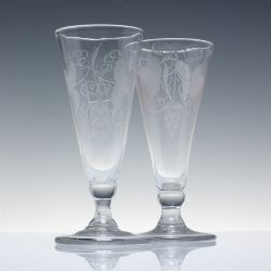 PAIR OF GEORGIAN ENGRAVED BEER ALE GLASSES C1770