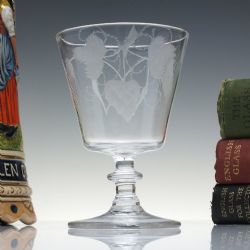 GEORGIAN HOP BARLEY ENGRAVED ALE GLASS RUMMER C1820