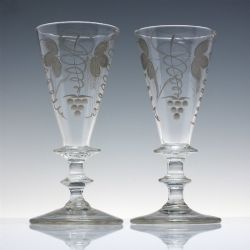 RARE PAIR OF GEORGIAN ENGRAVED BARLEY WINE GLASSES C1800