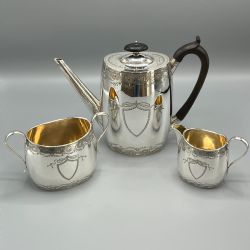 ANTIQUE SILVER PLATED COFFEE POT SUGAR BOWL CREAMER JUG SET