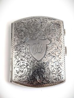 SILVER CIGARETTE CASE WITH ORNAMENTAL DESIGN BIRMINGHAM 1916