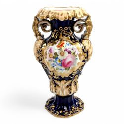 ANTIQUE PORCELAIN TWINHANDLED COBALT GILT VASE DRESDEN STYLE