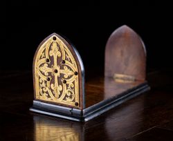 GOTHIC REVIVAL WALNUT BRASS EXTENDING BOOK SLIDE C1860