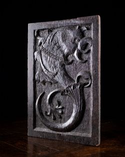 CARVED CROUCHING DRAGON OAK PANEL C1880