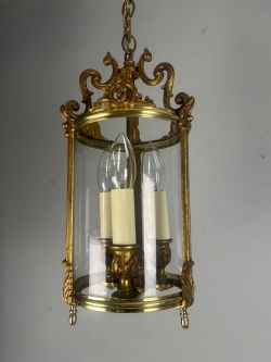 FRENCH GILDED BRONZE TRIPLE LIGHT HALL LANTERN REWIRED