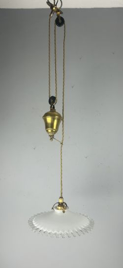 FRENCH PULLEY CEILING LIGHT WITH ORIGINAL SHADE REWIRED