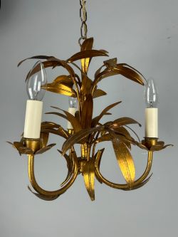 FRENCH GILT 3 LIGHT CHANDELIER CEILING LIGHT REWIRED