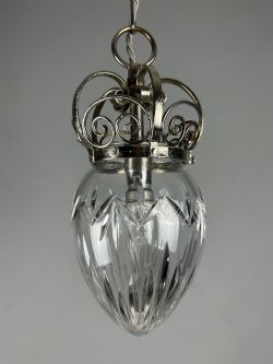 CHROME PENDANT CUT GLASS CEILING LIGHT REWIRED