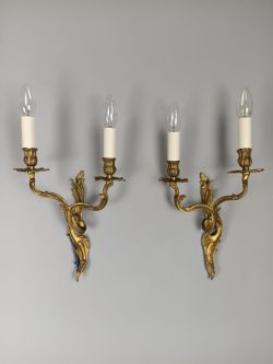 PAIR OF GILDED BRASS ANTIQUE WALL LIGHTS
