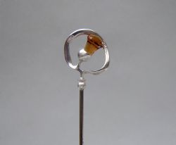 ART DECO SILVER AMBER GLASS HAT PIN CHALES HORNER