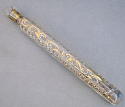 UNUSUAL LARGE OXFORD LAVENDER GILT ENAMELLED SCENT BOTTLE CIRCA 1860