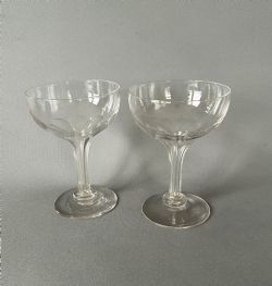 GORGEOUS PAIR OF VICTORIAN HOLLOW STEM CHAMPAGNE GLASSES
