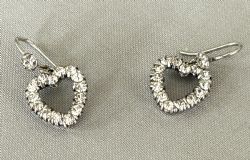 A GORGEOUS PAIR OF ART DECO SILVER PASTE DIAMOND HEART EARRINGS
