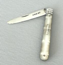 A LOVELY EDWARDIAN SILVER MOTHEROFPEARL FRUIT KNIFE