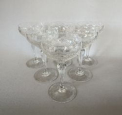 A CHARMING SET OF SIX SMALL CUT GLASS CHAMPAGNE BOWLS