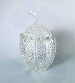 A SUPERB GEORGIAN CUT GLASS NOVELTY 'MELON' BISCUIT BARREL